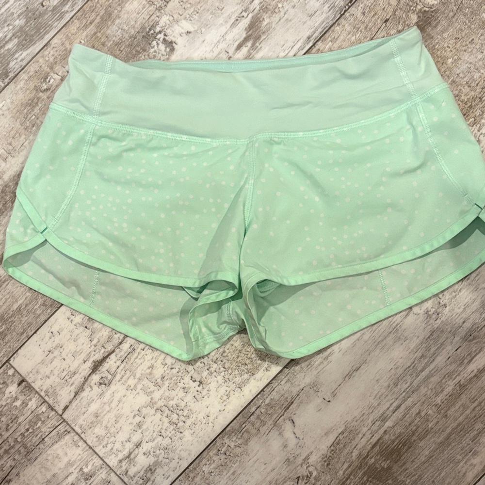 lululemon athletica Mint Green Women's Shorts. Mint green/white polkadot speedup